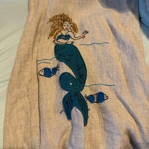 Chico's Beige LinenPants with Mermaid Embroidery